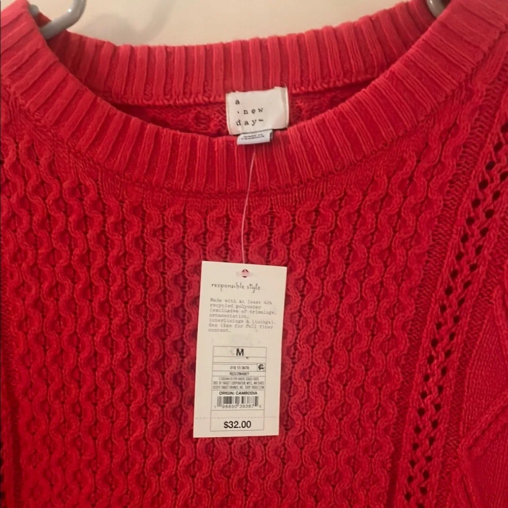 NWT A New Day Red Cable Pointelle Knit Sweater Women’s M
